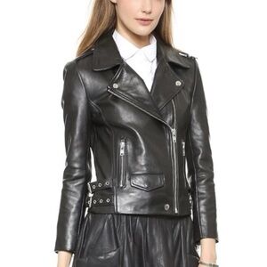 OAK Black Leather Biker Jacket (M)